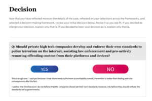 screen shot of instructions for the decision step in the process